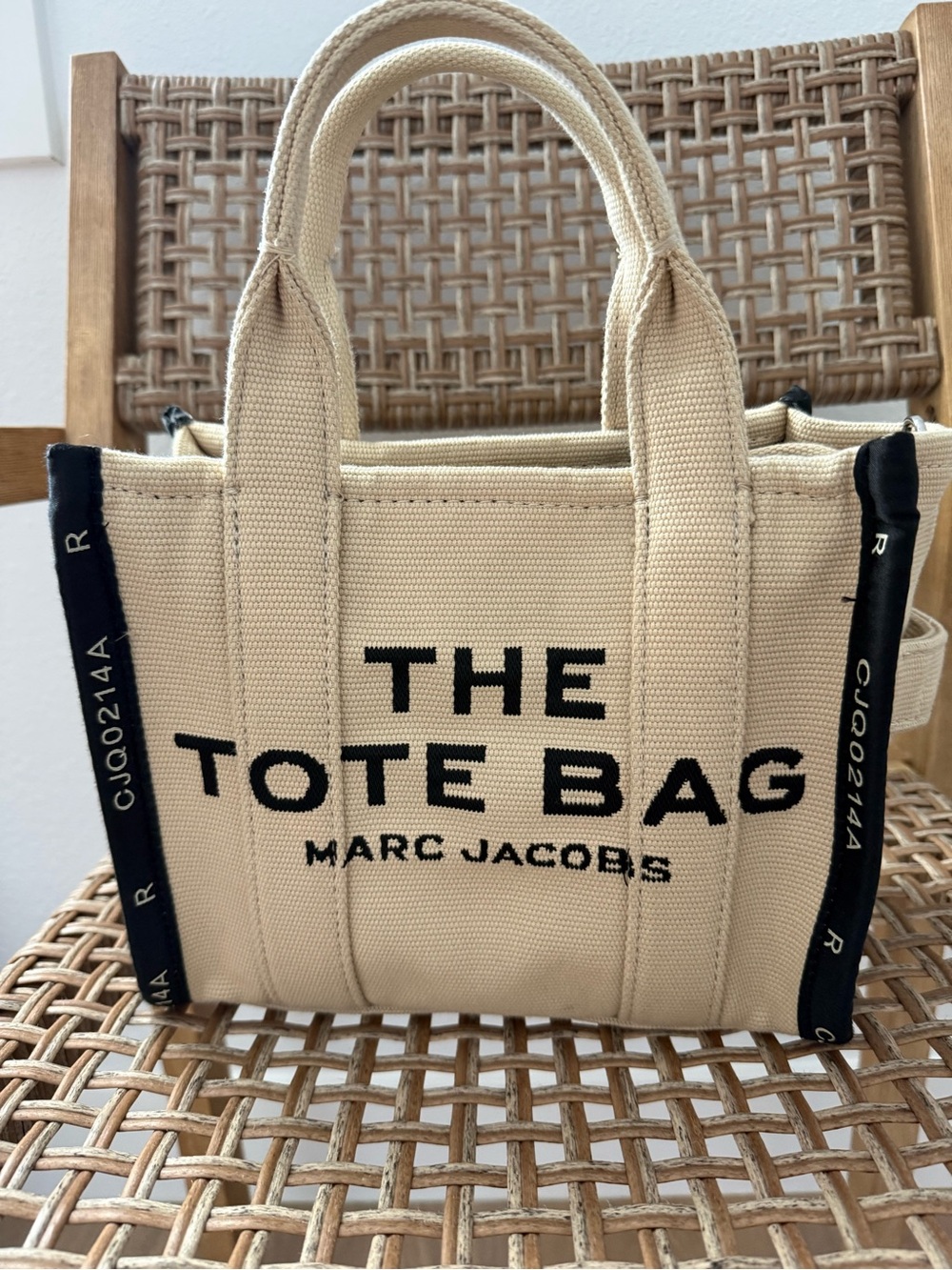 Marc Jacobs Canvas Tote Bag in Beige with Black Trim